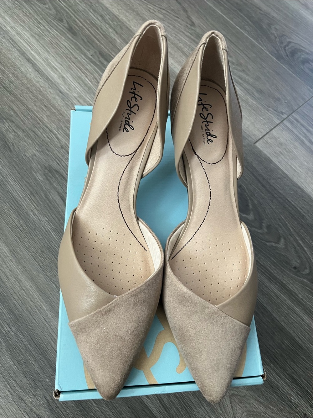 Life Stride Taupe Pointed Toe D'Orsay Heels